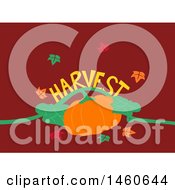 Poster, Art Print Of Pumpkin With Fall Leaves And Harvest Text On Red