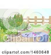 Poster, Art Print Of Table And Chair In The Cutting Garden Full Of Flowering Shrubs And Plants