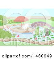 Poster, Art Print Of Chair And An Outdoor Umbrella In The Middle Of A Water Garden