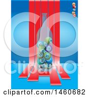 Poster, Art Print Of Bottle Of Bingo Balls Over Red Striles On Blue