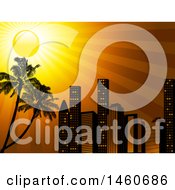 Poster, Art Print Of City Skyline With An Orange Sunset Sky And Palm Trees