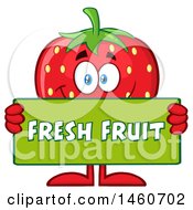 Poster, Art Print Of Strawberry Mascot Character Holding A Fresh Fruit Sign