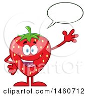 Clipart Of A Strawberry Mascot Character Talking And Waving Royalty Free Vector Illustration