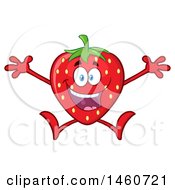 Clipart Of A Strawberry Mascot Character Jumping Royalty Free Vector Illustration