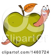 Poster, Art Print Of Green Apple With A Worm