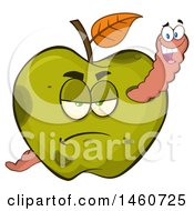 Poster, Art Print Of Grumpy Green Apple With A Worm