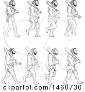Poster, Art Print Of Set Of Cavemen Walking With Clubs In Sketched Drawing Style