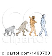 Poster, Art Print Of Line Of Human Evolution In Sketched Drawing Style