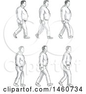 Poster, Art Print Of Set Of A Man Walking Going From Fat To Thin In Sketched Drawing Style