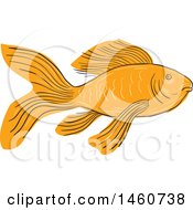 Poster, Art Print Of Gold Butterfly Koi Fish In Sketched Drawing Style