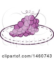 Poster, Art Print Of Bunch Of Purple Grapes On A Plate In Mono Line Style