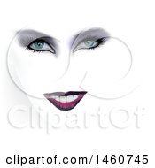 Poster, Art Print Of Womans Face With Dark Eyeshadow And Lipstick Fading Into White