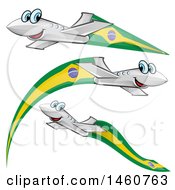 Clipart Of Happy Airplanes With Brazil Flags Royalty Free Vector Illustration