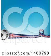 Poster, Art Print Of 3d Soccer Balls And Australian Flag Ribbon Over White Space And Gradient Blue