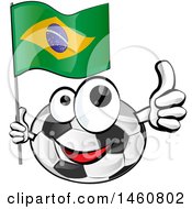 Poster, Art Print Of Soccer Ball Mascot Giving A Thumb Up And Holding A Brazilian Flag