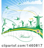Clipart Of A Brazil Flag And Travel Background Royalty Free Vector Illustration