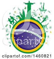 Brazil Flag Globe And Icons