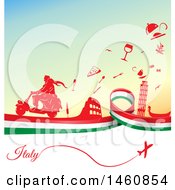Poster, Art Print Of Italian Flag And Travel Icon Background