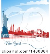 Poster, Art Print Of American Flag And Statue Of Liberty New York Background