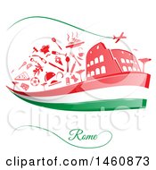 Poster, Art Print Of Italian Flag And Rome Icons
