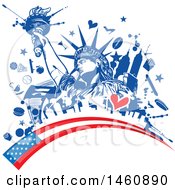 Poster, Art Print Of Statue Of Liberty And American Flag Design