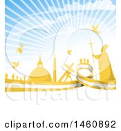 Pope And Vatican City Background With A Flag And Rays