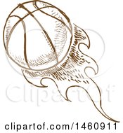 Poster, Art Print Of Sketched Brown Flaming Basketball