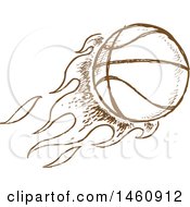 Clipart Of A Sketched Brown Flaming Basketball Royalty Free Vector Illustration