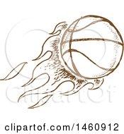 Poster, Art Print Of Sketched Brown Flaming Basketball