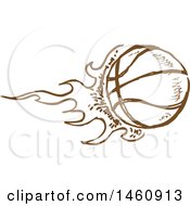 Poster, Art Print Of Sketched Brown Flaming Basketball