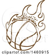 Poster, Art Print Of Sketched Brown Flaming Basketball