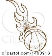 Clipart Of A Sketched Brown Flaming Basketball Royalty Free Vector Illustration
