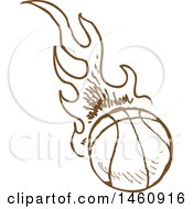 Poster, Art Print Of Sketched Brown Flaming Basketball