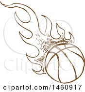 Poster, Art Print Of Sketched Brown Flaming Basketball