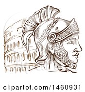 Poster, Art Print Of Sketched Roman Warrior And Coliseum