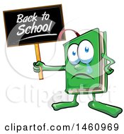 Poster, Art Print Of Cartoon Green Book Mascot Holding A Back To School Sign And Crying