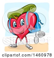 Poster, Art Print Of Happy Heart Mascot With Hiking Gear