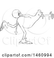 Clipart Of A Black And White Chubby Devil Bowling Royalty Free Vector Illustration