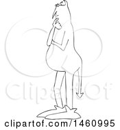 Clipart Of A Black And White Chubby Devil Standing And Thinking Royalty Free Vector Illustration