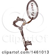 Clipart Of A Sketched Vintage Skeleton Key With A Forever Tag Royalty Free Vector Illustration