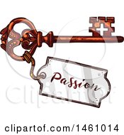 Clipart Of A Sketched Vintage Skeleton Key With A Passion Tag Royalty Free Vector Illustration