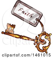Poster, Art Print Of Sketched Vintage Skeleton Key With A Faith Tag