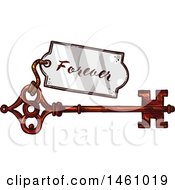 Clipart Of A Sketched Vintage Skeleton Key With A Forever Tag Royalty Free Vector Illustration