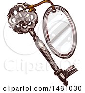 Clipart Of A Sketched Vintage Skeleton Key With A Tag Royalty Free Vector Illustration by Vector Tradition SM