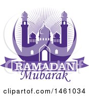 Clipart Of A Purple Ramadan Kareem Design With A Mosque And Text Royalty Free Vector Illustration