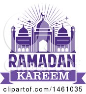 Poster, Art Print Of Purple Ramadan Kareem Design With A Mosque And Text