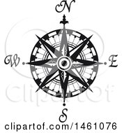 Clipart Of A Black And White Directional Compass Rose Royalty Free Vector Illustration