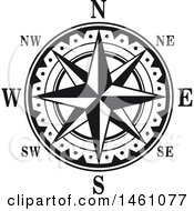 Poster, Art Print Of Black And White Directional Compass Rose