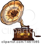 Clipart Of A Sketched Phonograph Royalty Free Vector Illustration