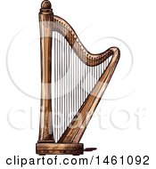 Clipart Of A Sketched Harp Royalty Free Vector Illustration